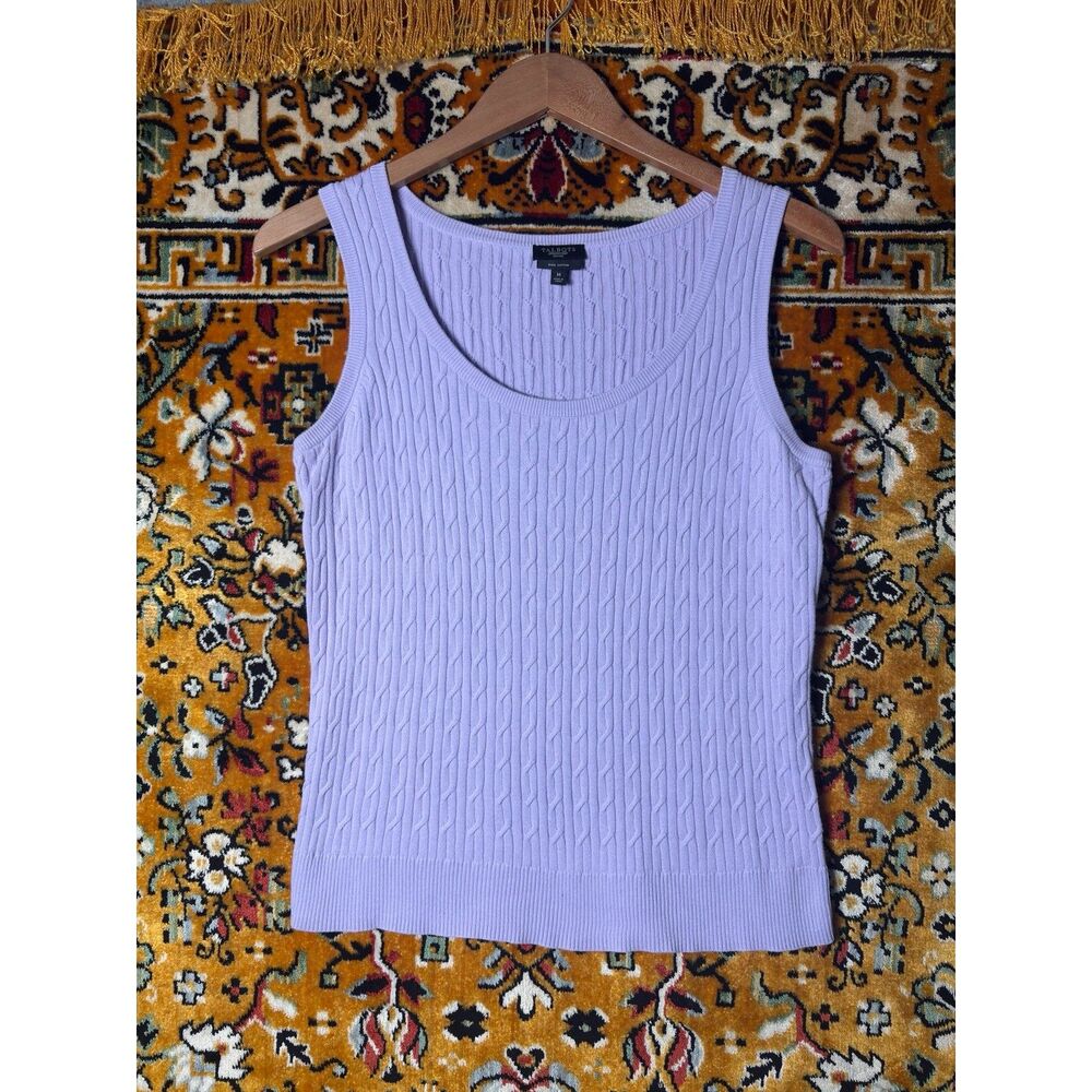 Talbots 100% Pima Cotton Cable Knit Sleeveless Sweater Tank Lilac Lavender sz M